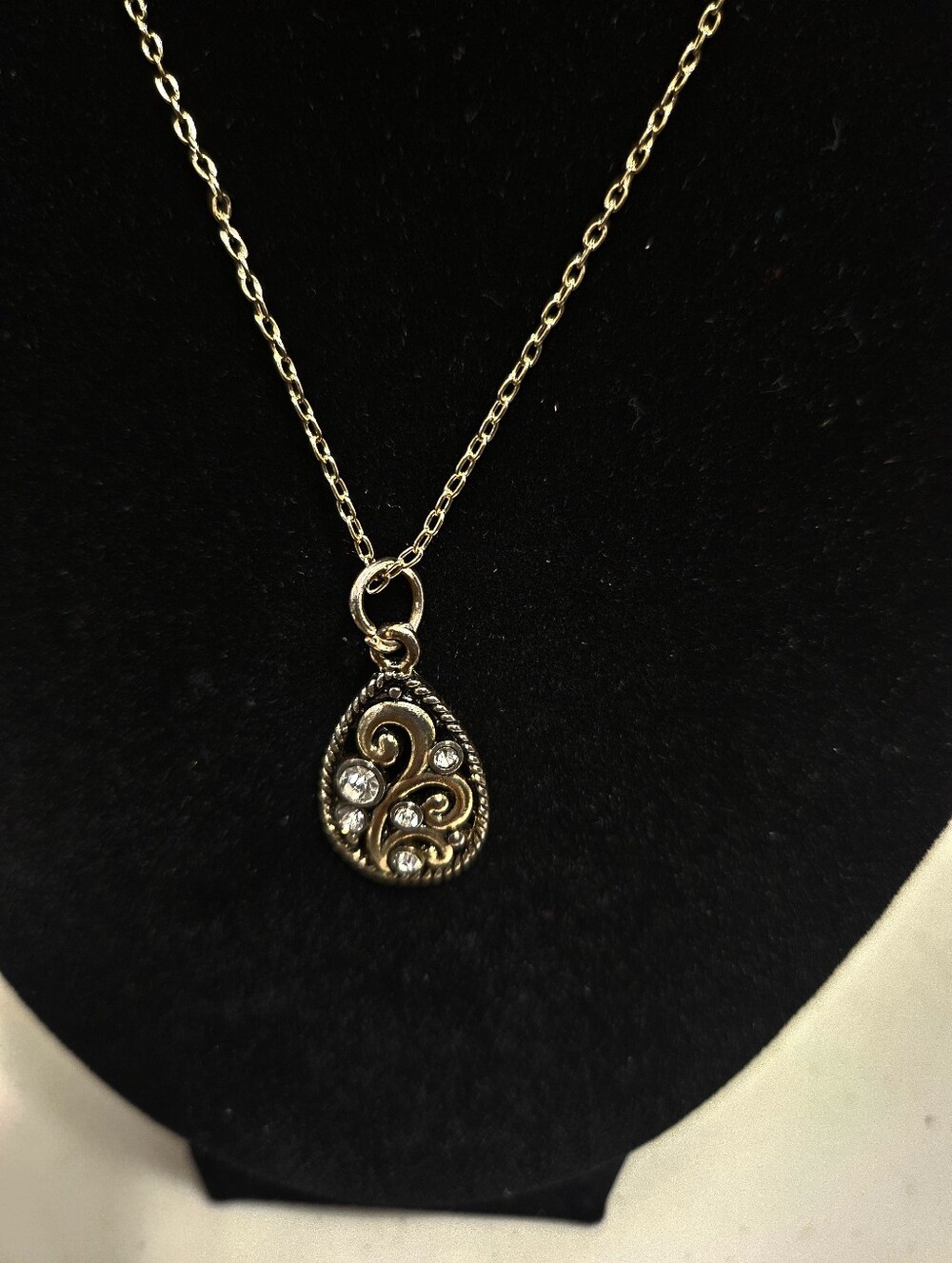 Pendant Necklace Gold Toned With CZ's Comes With Basic Chain Teardrop Shape